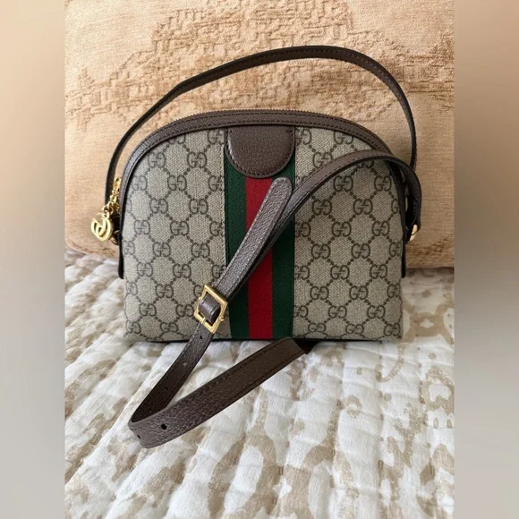 Almost new!!! Gucci Beige and Brown Shoulder Bag with Green and Red Stripe. - Picture 2 of 2